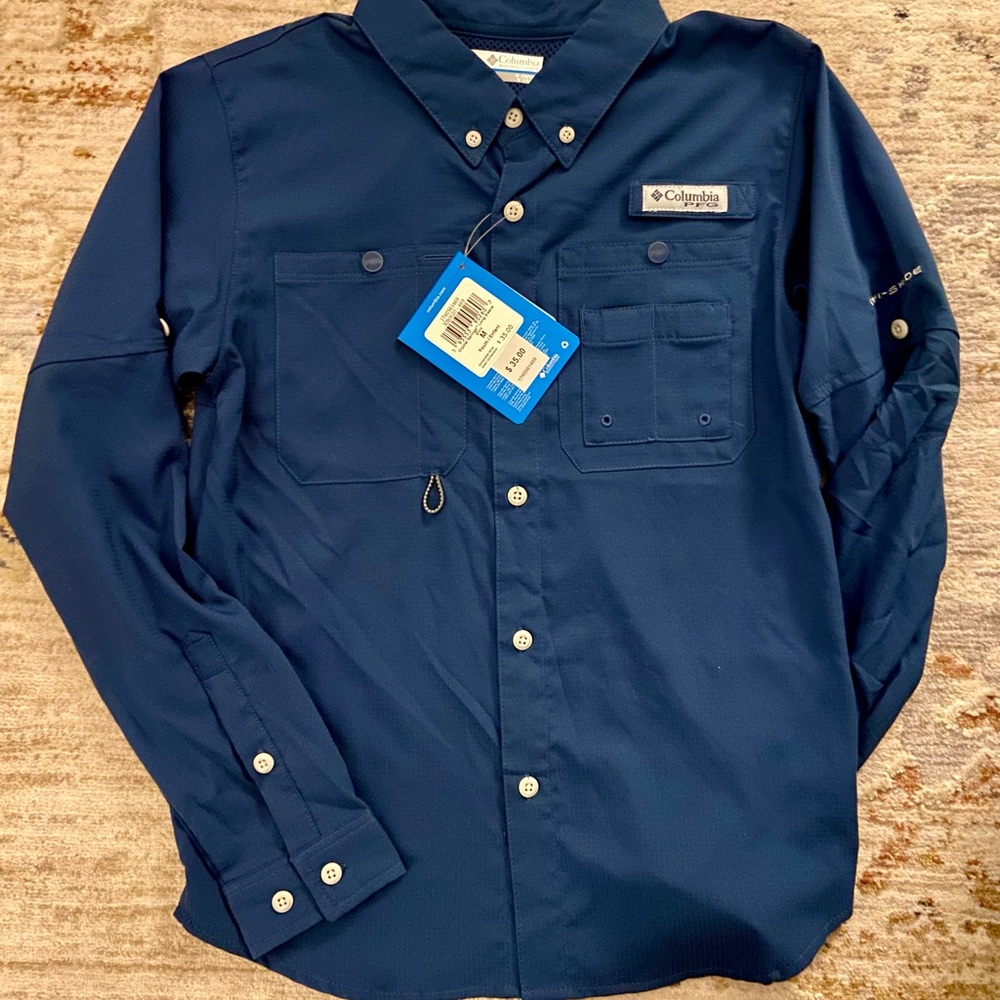 NWT! Boys Columbia Navy Blue Casual Button Down Shirt